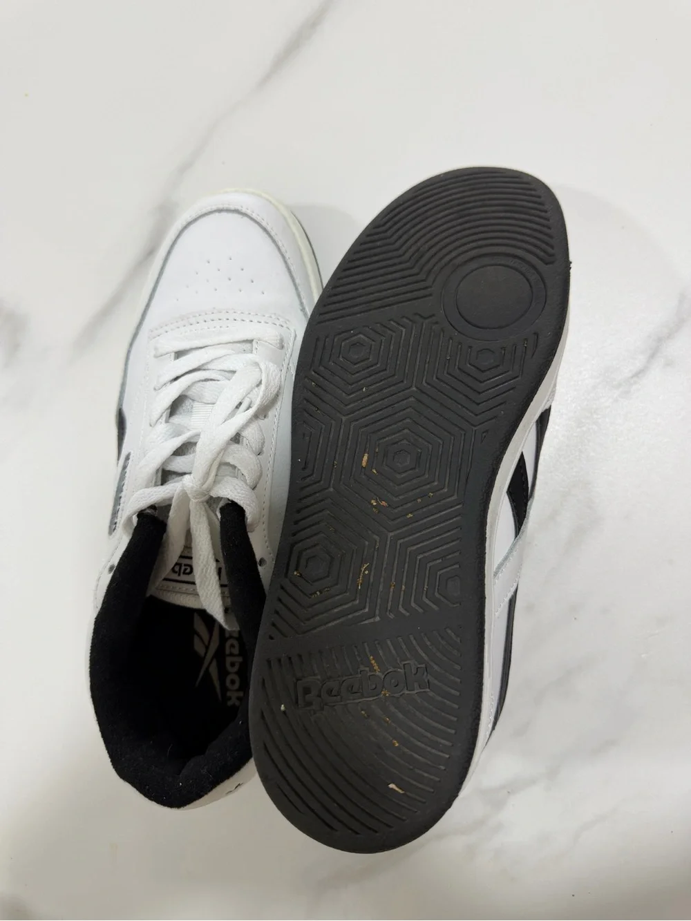 Reebok White and Black Low-Top Leather Sneakers
